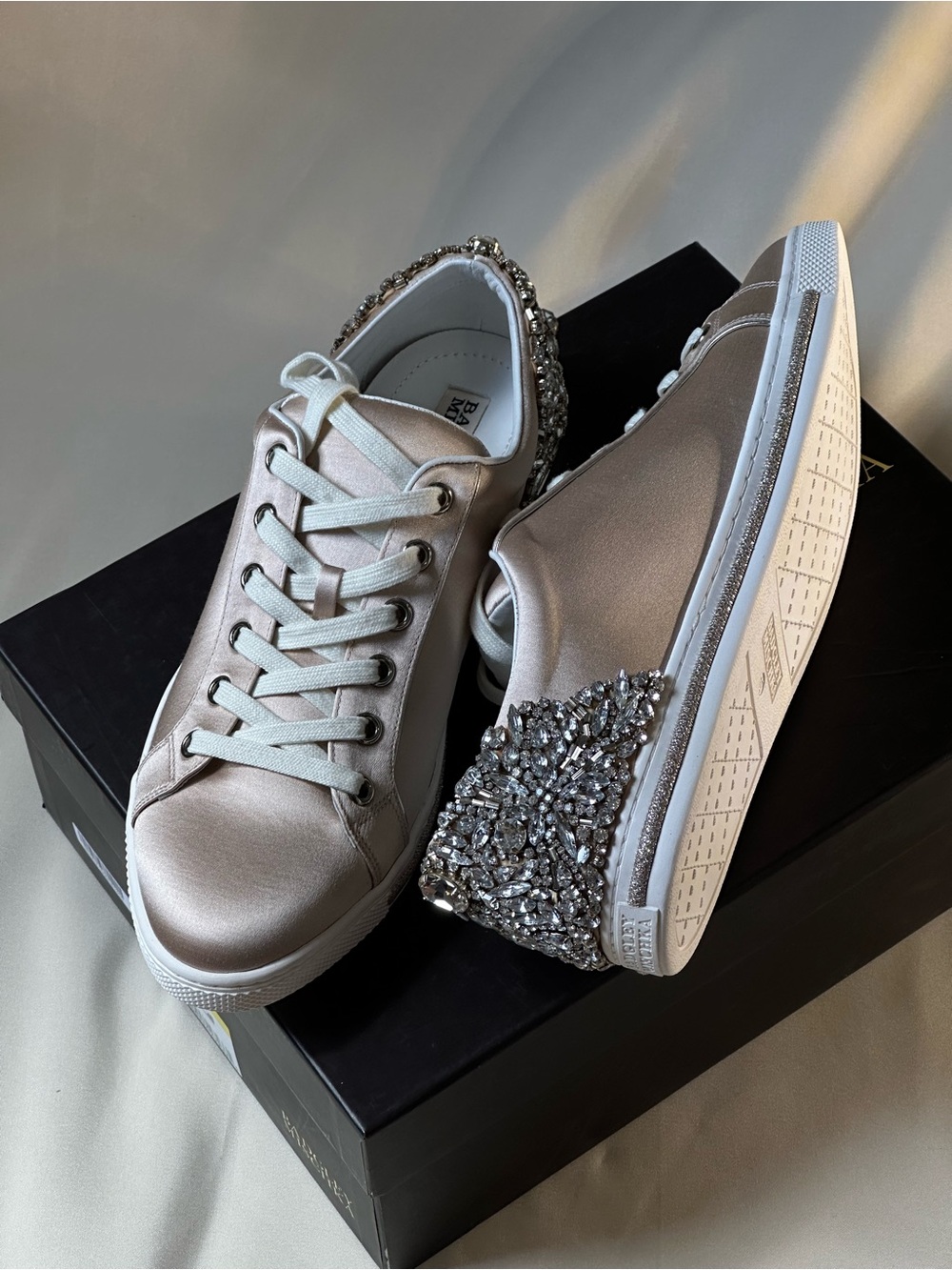 Satin sneakers, Badgley Mischka
Shirley Embellished Lace-Up
Sneakers. Size8.5